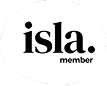 Black text on a white irregular oval shape reads isla. in large letters with member in smaller letters underneath.