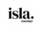 Black text on a white, irregular oval shape reads isla. in large lowercase letters, with immersive marketing agency member in smaller text beneath the a.